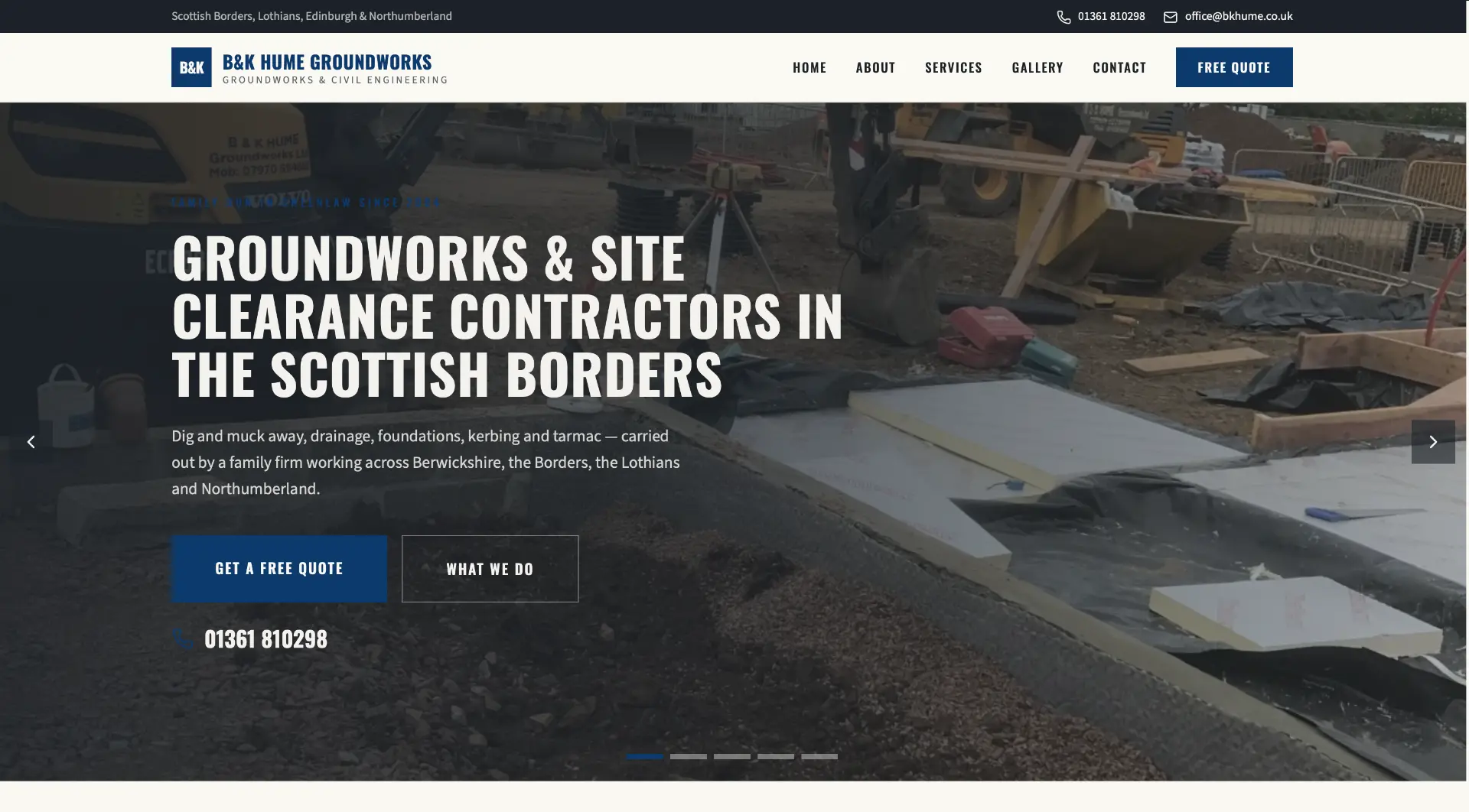 The redesigned B&K Hume Groundworks website